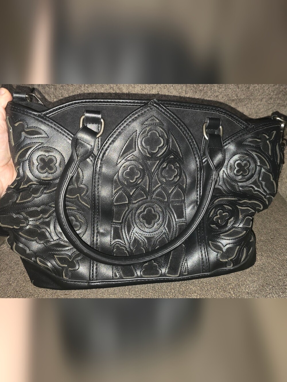 Black Embossed Gothic-Style Women's Tote Bag